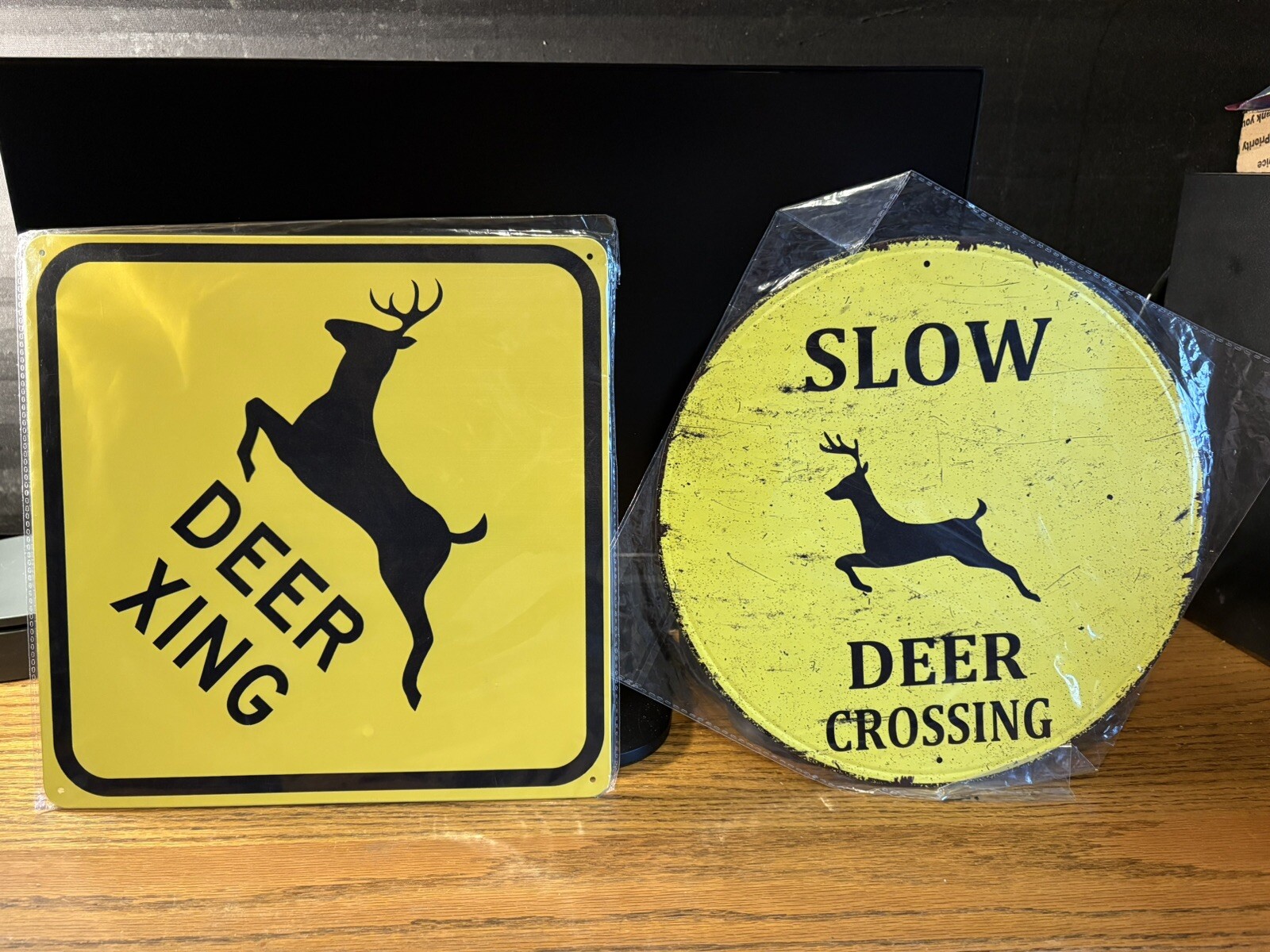 2-DEER CROSSING FLANGED METAL SIGNS NIP 12×12 FOR ROAD-FENCE-GATE-FARM ETC.