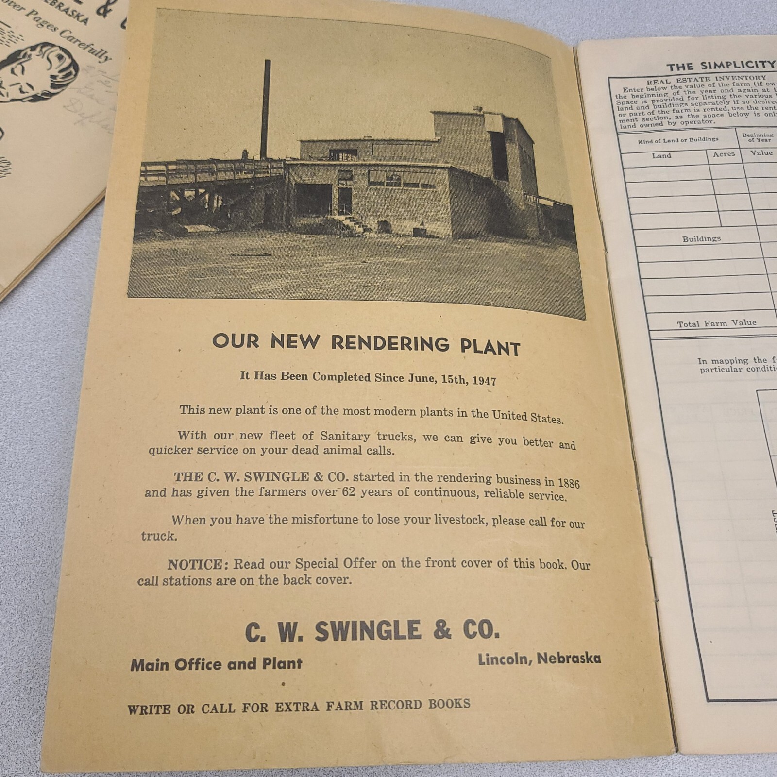 Vtg 1940s Lincoln Nebraska RENDERING CO FARM RECORD BOOKS Advertising Lot 3