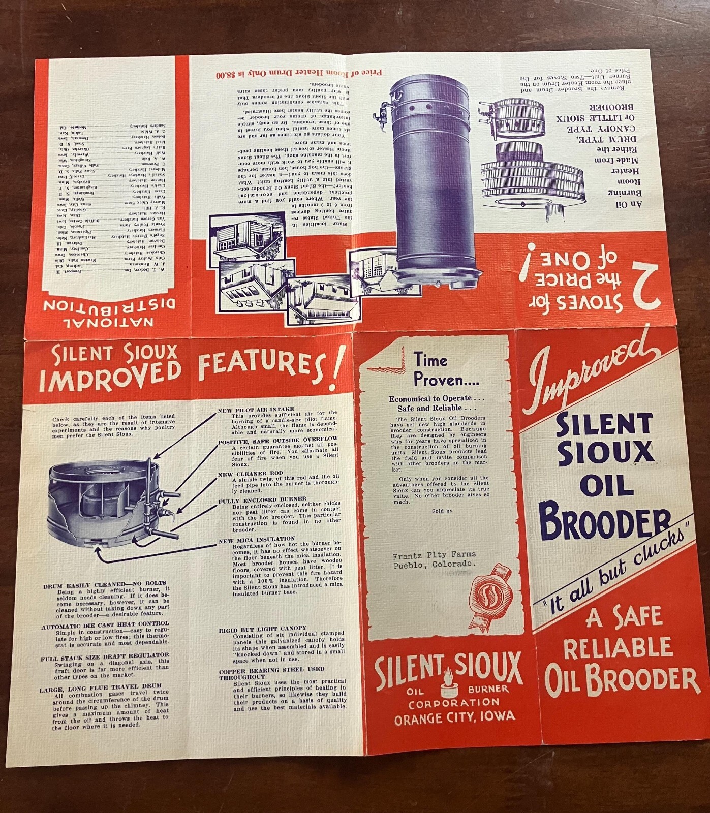 1930&rsquo;s Silent Sioux Oil Brooder Fold Out Advertising Brochure Frantz Poultry Far