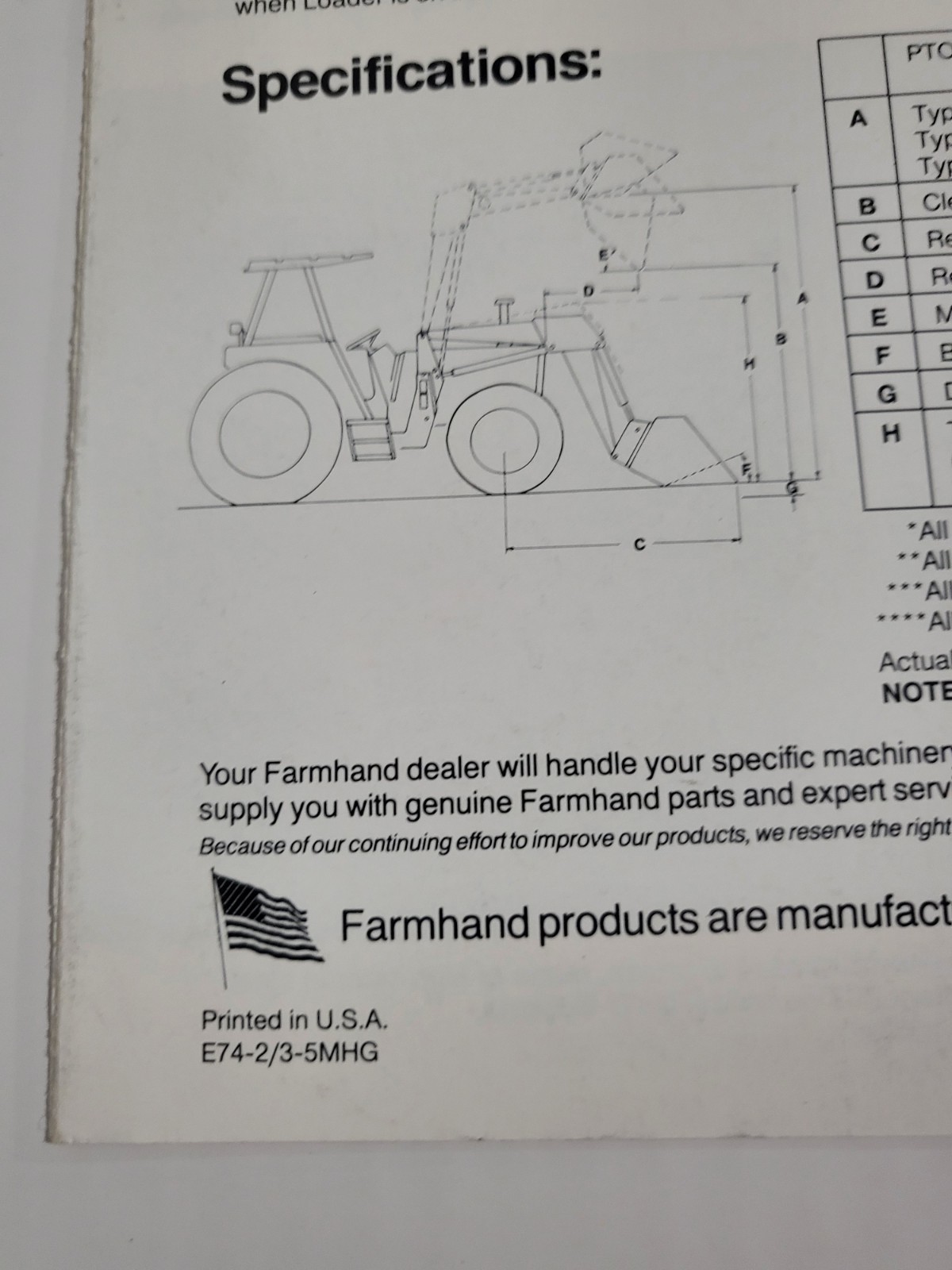 Vintage 1993? Farmhand Loader BROCHURE Models XL 1340 1140 940 740 Excelsior MN.