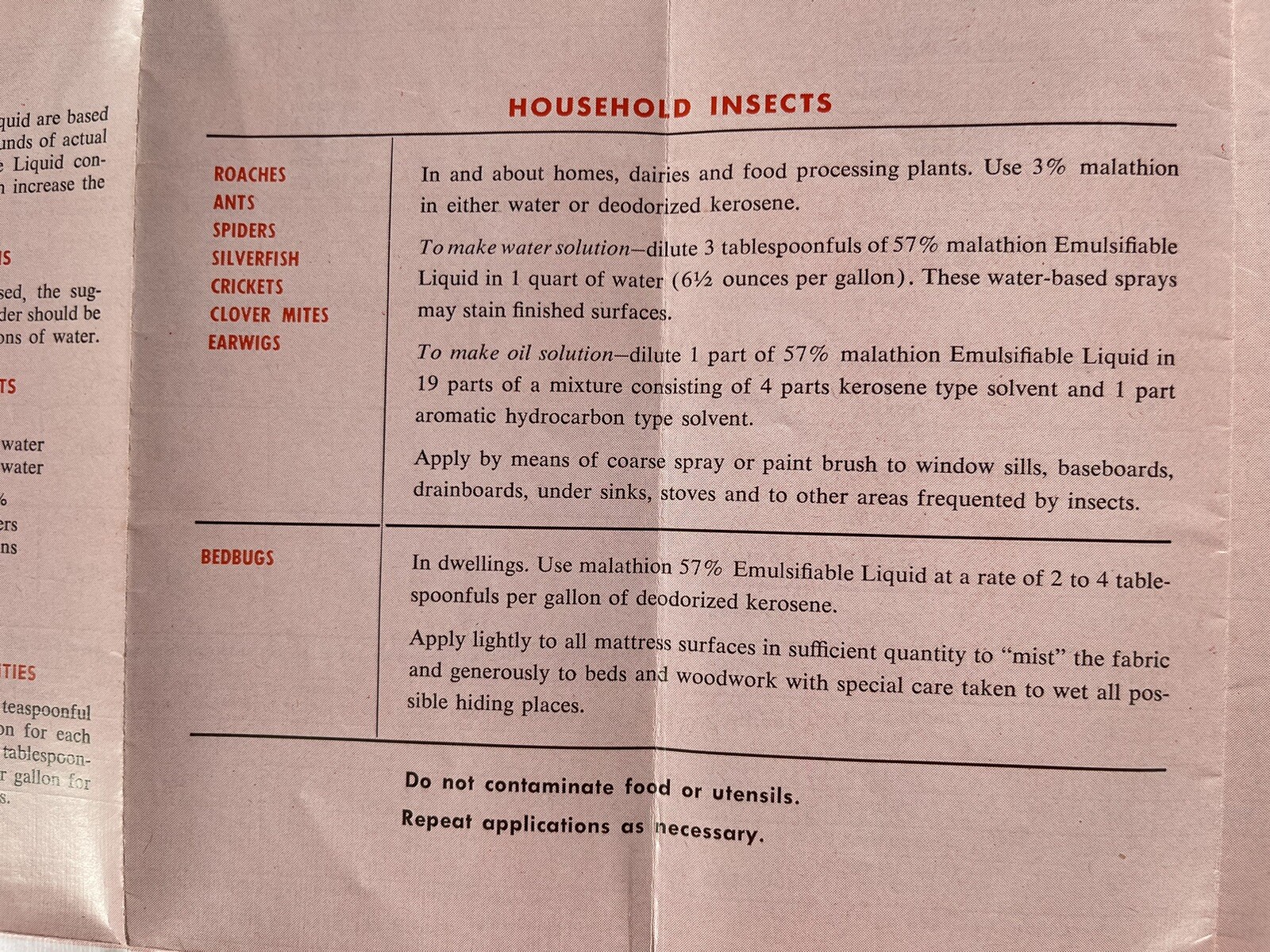 Malathion Insecticides Growers Guide booklet VTG Full 17×13&Prime; Spray & Dust Chart