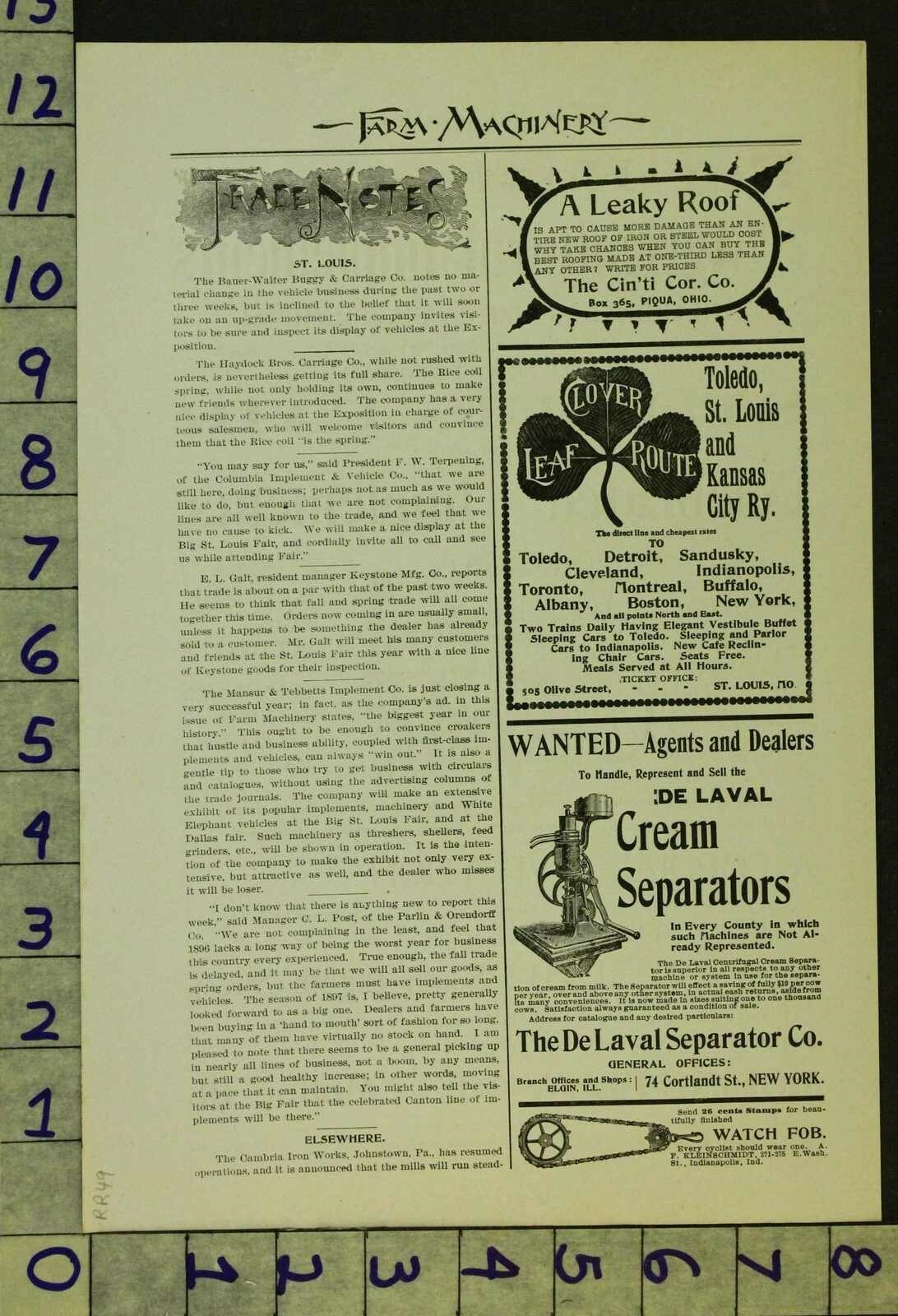 1896 AG FARM MOLINE PLOW ILLINOIS CULTIVATOR IMPLEMENT ST LOUIS FAIR AD RR49