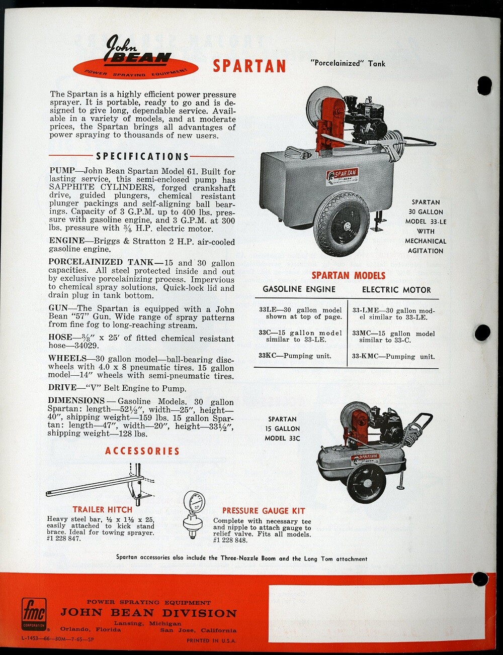 Vintage JOHN BEAN ALL PURPOSE SPRAYERS Spec Sheet Trojan Agricultural 1966 FFA