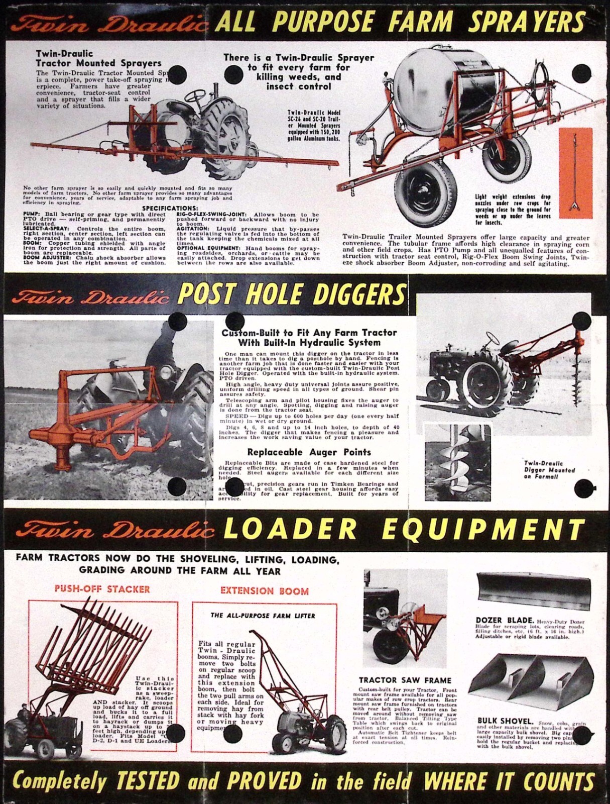1954 Twin Draulic Farming Equipment Brochure Loaders Sprayers Post Hole Diggers