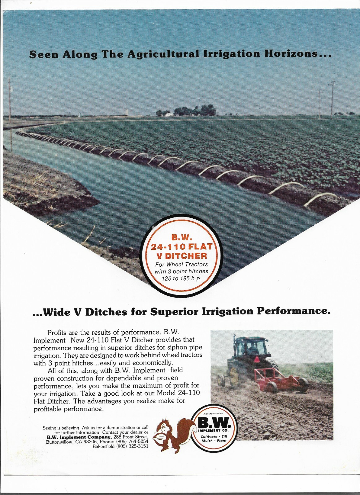 Original OEM OE B.W. Implement Model 24-110 Flat V Ditcher Sales Brochure Flyer