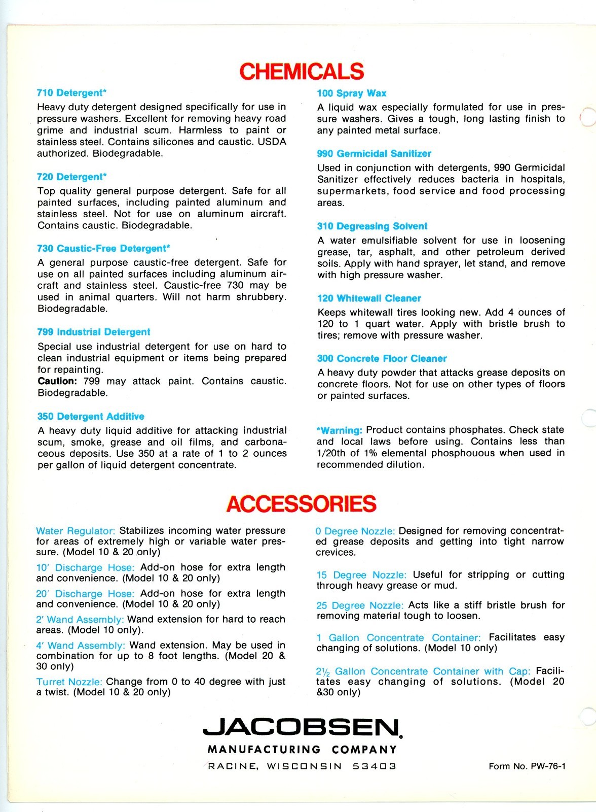 Jacobsen High Pressure Washer brochure w/prices Jacobsen Man&rsquo;f Co Racine Wisc