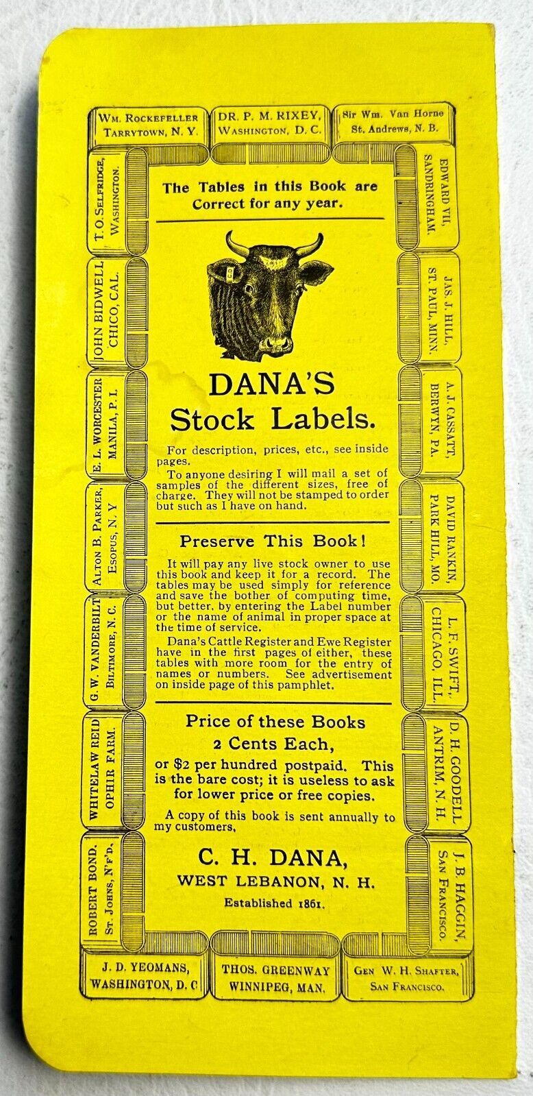 1900s R.H. Dana Stock Labels Catalog Breeder Memorandum Envelope WEST LEBANON NH