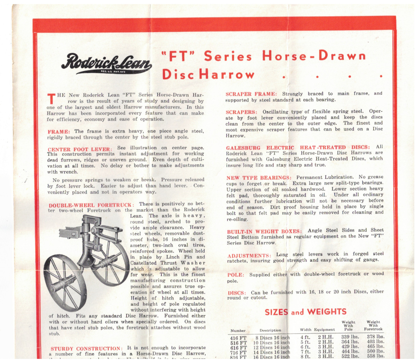 VTG 1938 RODERICK LEAN DISC HARROW ADVERTISING POSTER/BROCHURE! MANSFIELD, OH!