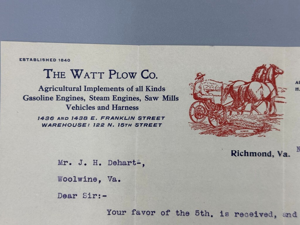 1917 JOHN DEERE Postal Cover HANOVER WAGON Farm Advertise WATT PLOW Richmond VA