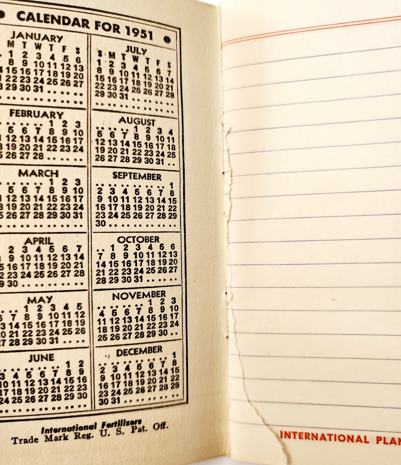 1951 International Fertilizers Memo Book With Calendar Notepad Booklet Mass E85F