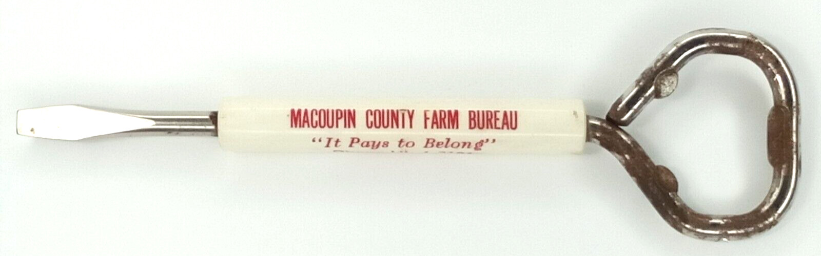 Vintage 1950s Advertising Bottle Opener Macoupin County Illinois Farm Bureau