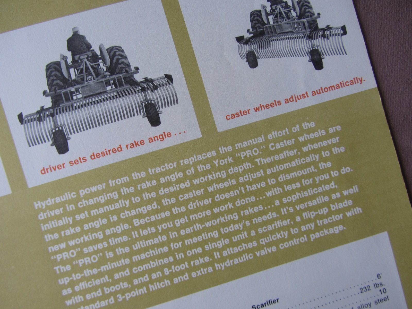 c1970s York Tractor RAKES Sales Brochure Specs Photos Models Pro RE RM RO RS