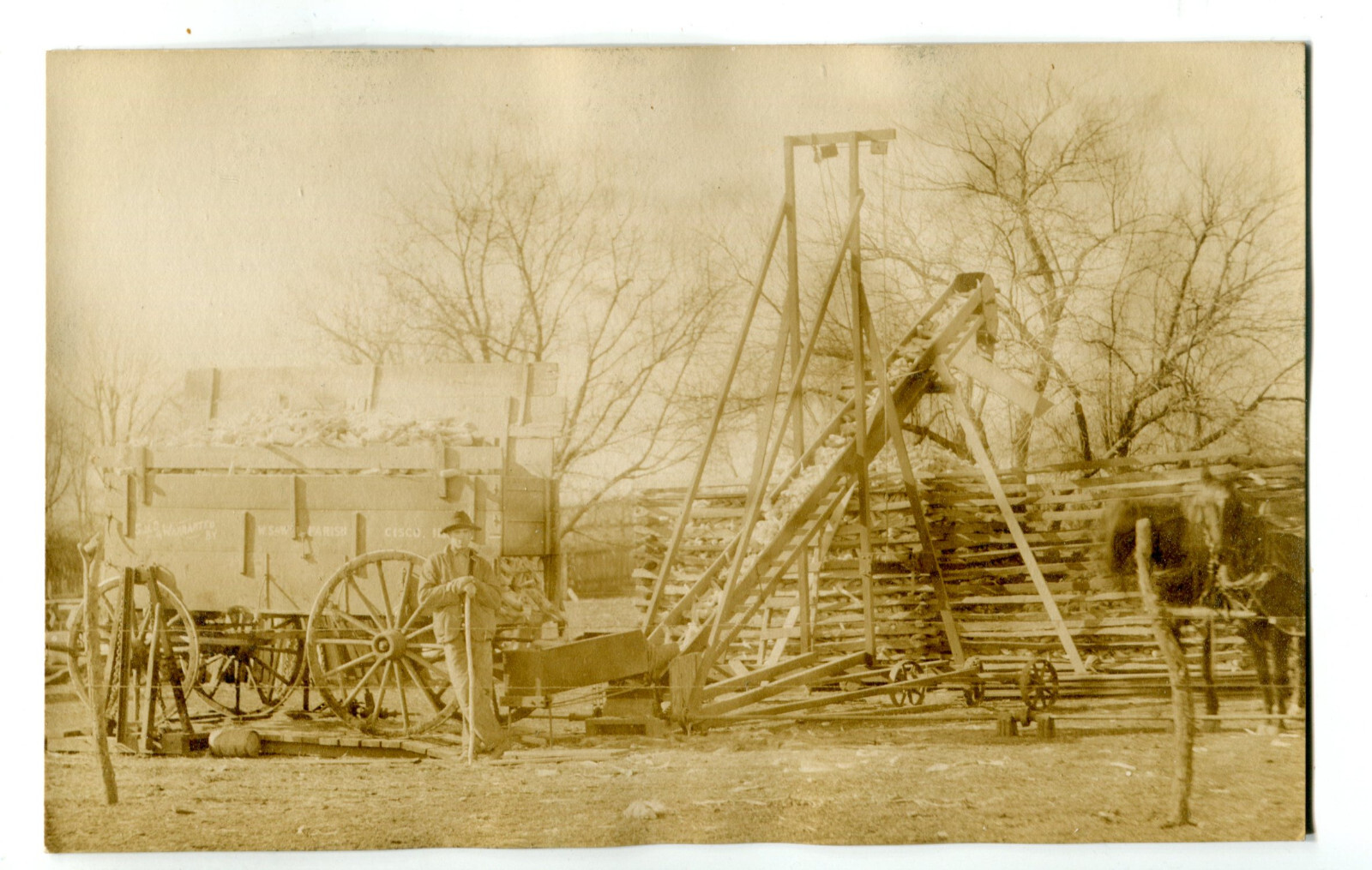 Cisco Illinois RPPC, Corn Conveyor into Corn Crib, Vintage Farming Postcard