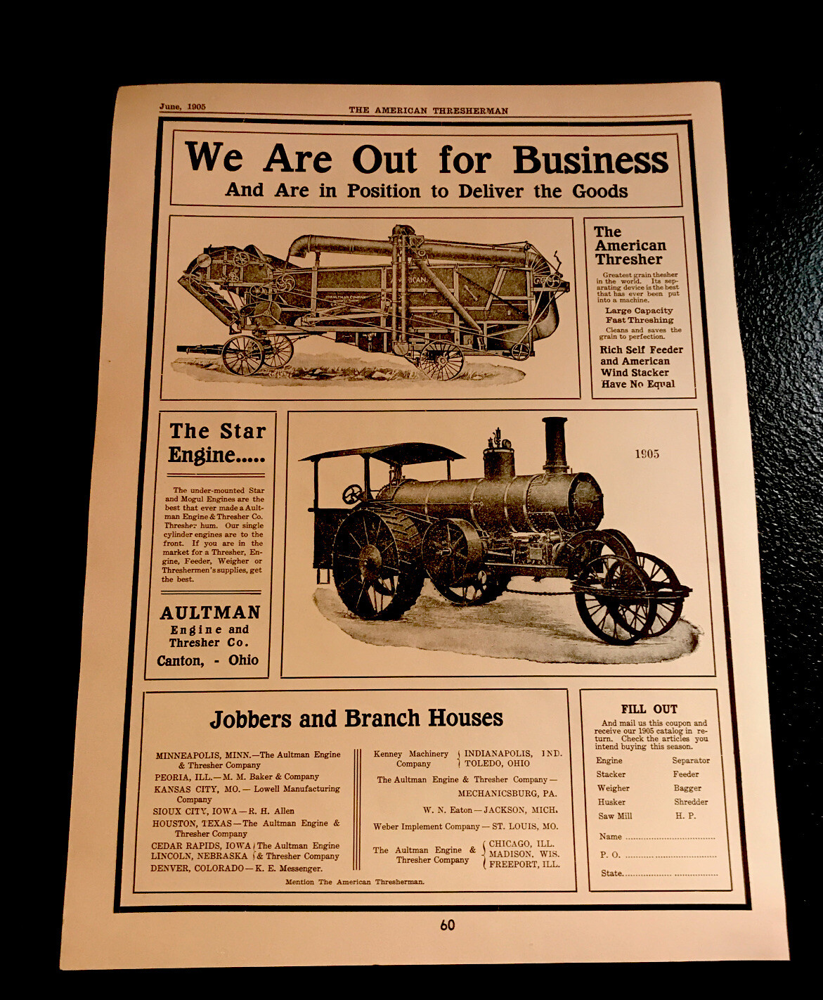 1905 Aultman Engine & Thresher Farm Implements Advertising – Canton – Ohio
