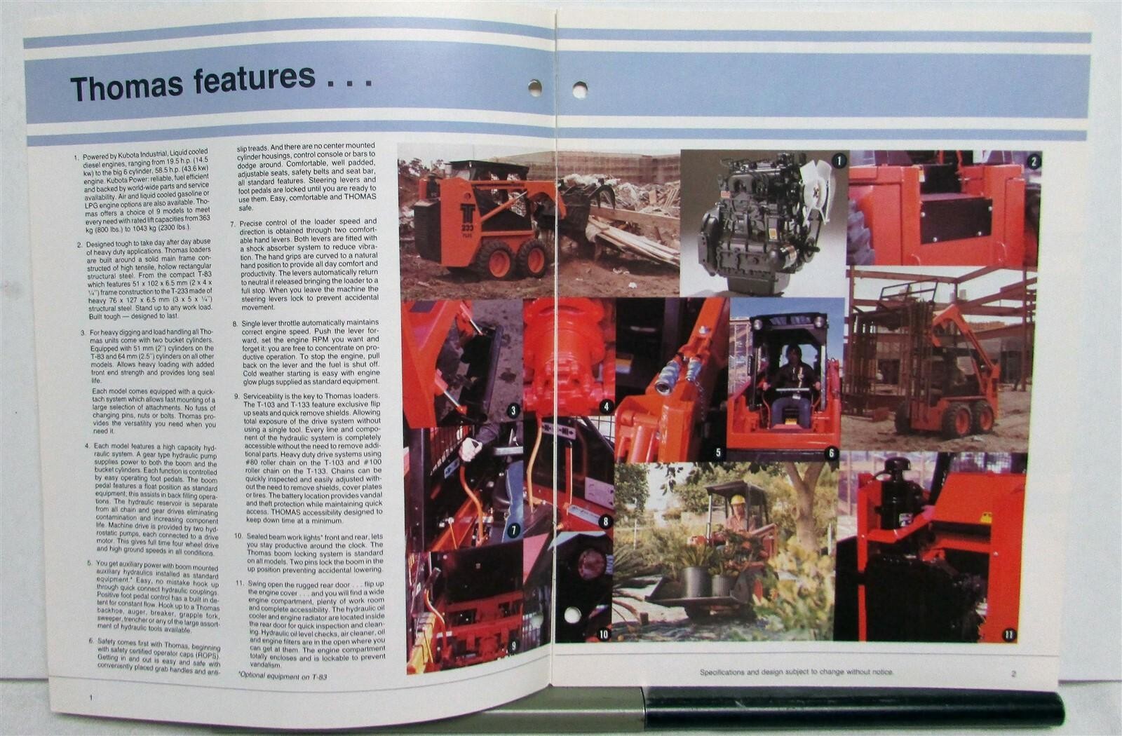 1980s Thomas T-83 103 133 173 233 Specifications Construction Sales Brochure