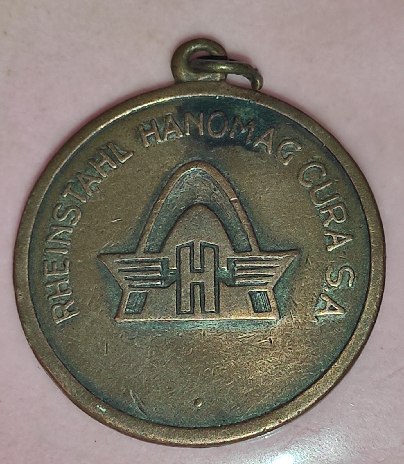 ANTIQUE RARE RHEINSTAHL HANOMAG TRACTOR BRONZE MEDAL EMBLEM ARGENTINA SOCIETY