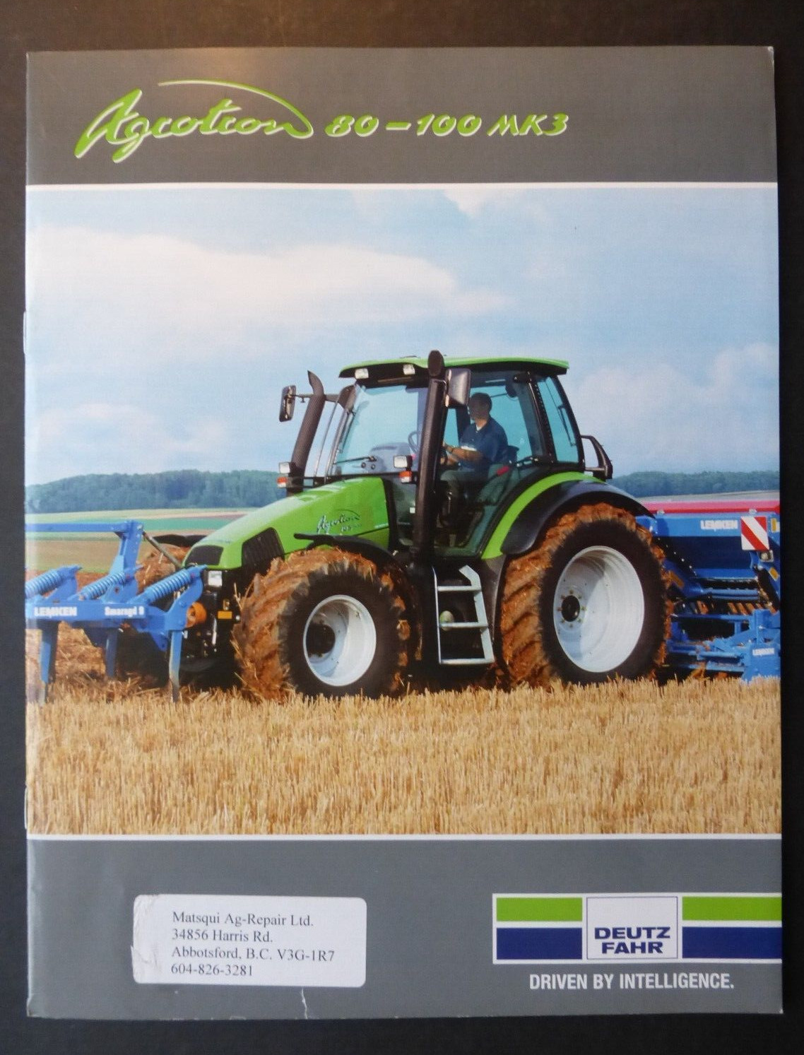 VTG Ad Sales Brochure Catalog Deutz-Fahr Agoctcon 80 100 MK3