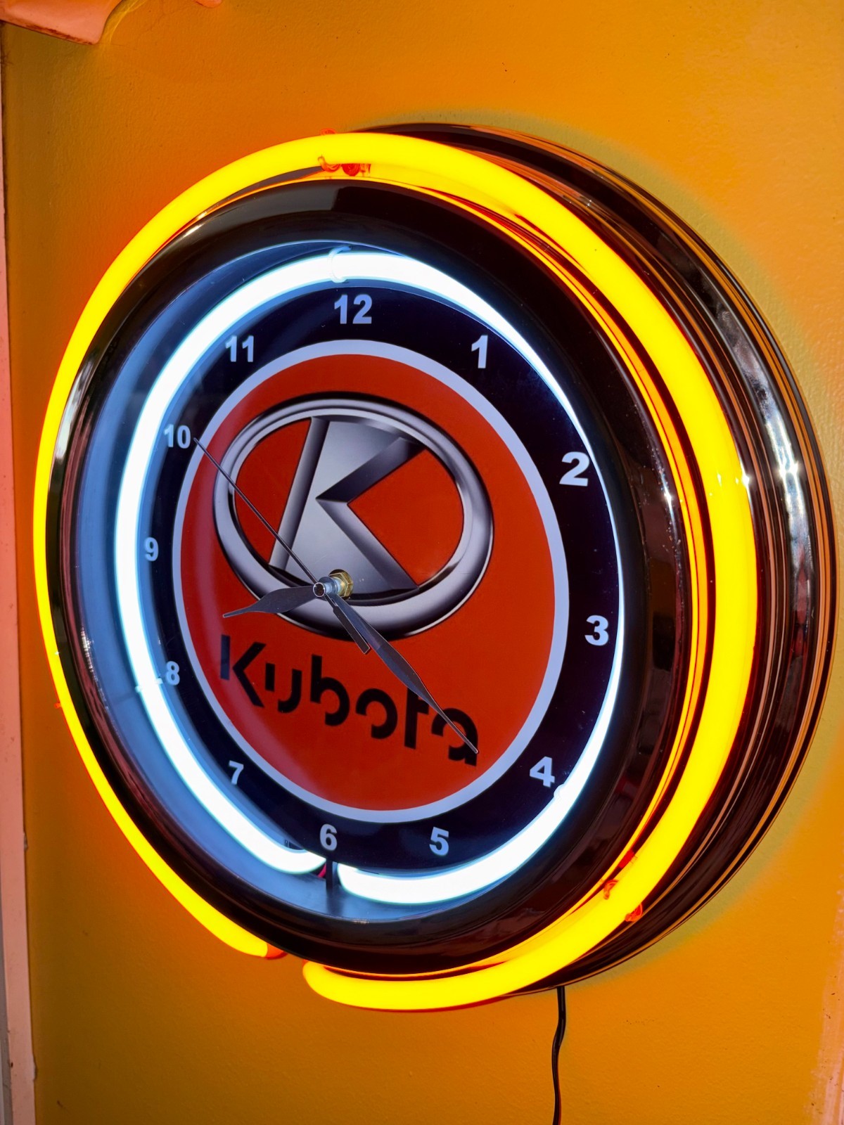 Kubota Farm Tractors Barn ManCave Store Orange Neon Style LED Clock Sign