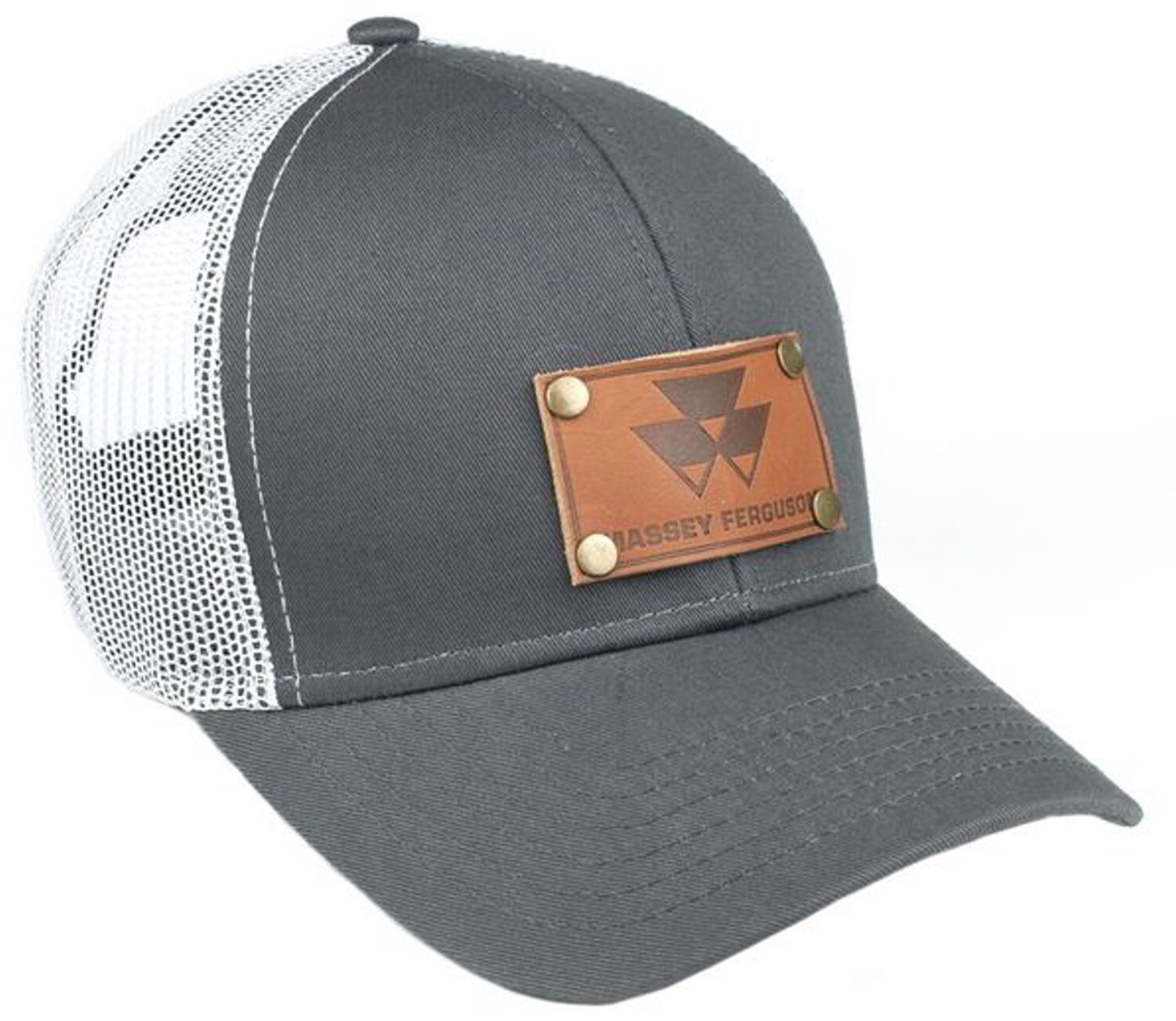 Grey Massey Ferguson Faux Leather Emblem Hat With Gray/White Mesh