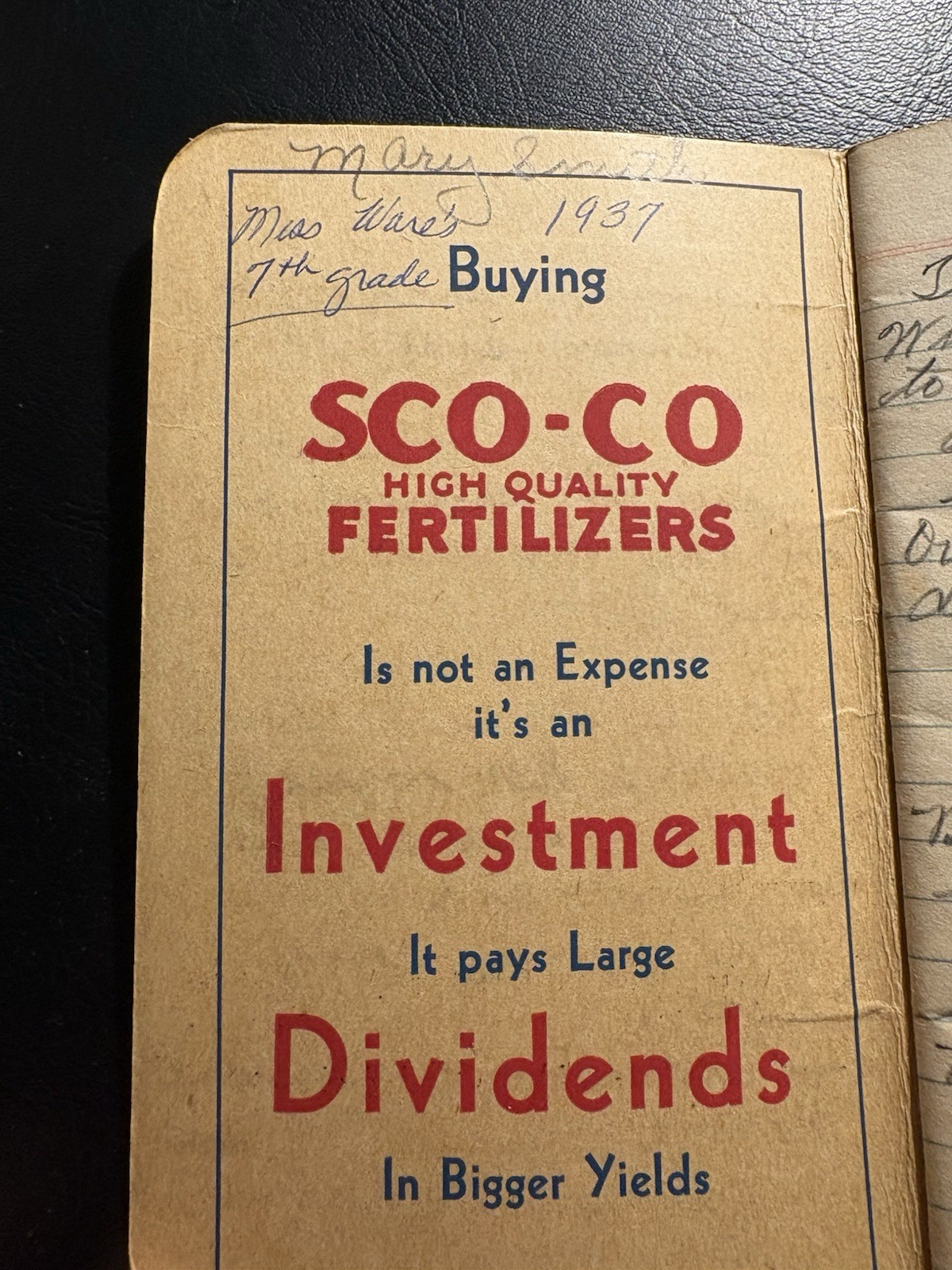 1937 SCO-CO Southern Cotton Oil Co Fertilizer Advertising Memo Pad Farm Ephemera