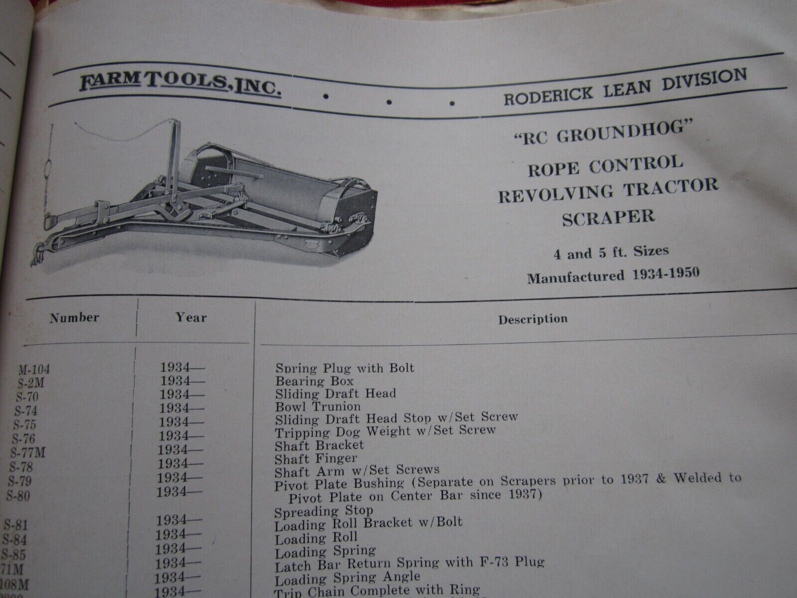 1952 FARM TOOLS, INC HORSE DRAWN FARM IMPLEMENTS 70+ PAGE PARTS CATALOG MANUAL
