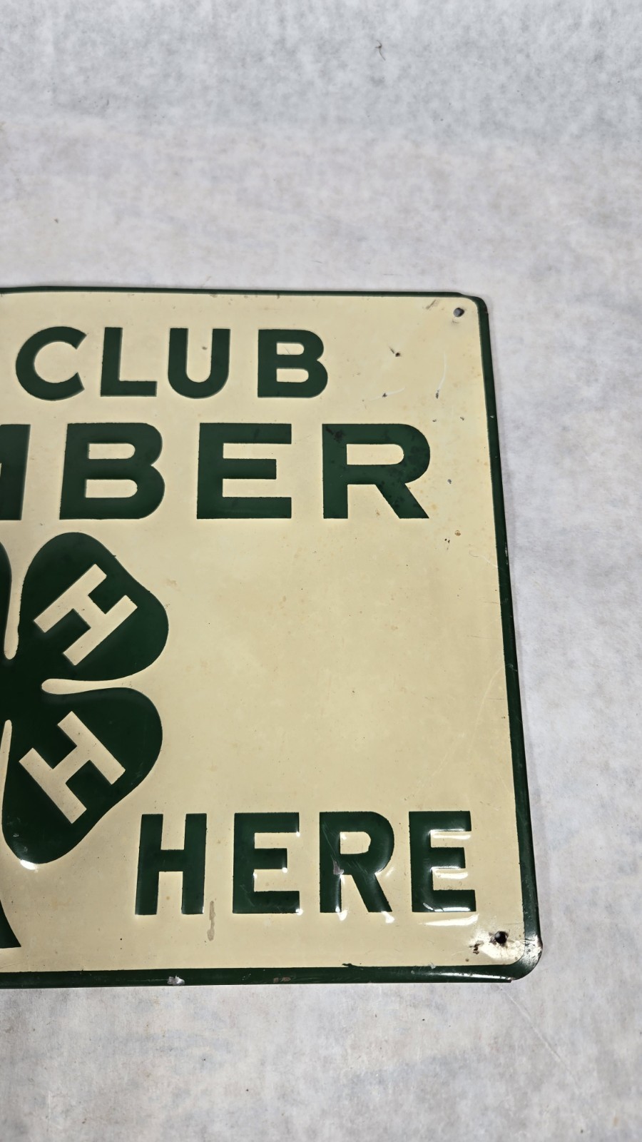 Vintage 4-H Club Member Lives Here Metal Advertising Sign Clover 1960&rsquo;s ?
