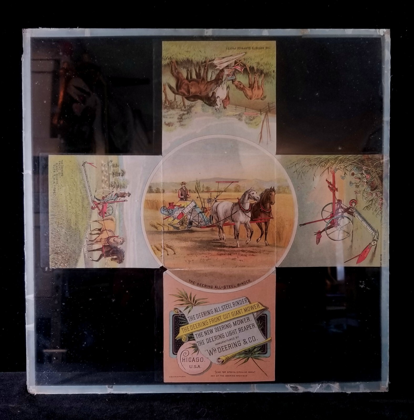 Atq 1880s Wm Deere & Co Chicago 5-Panel Double Sided Advertising Between Glass