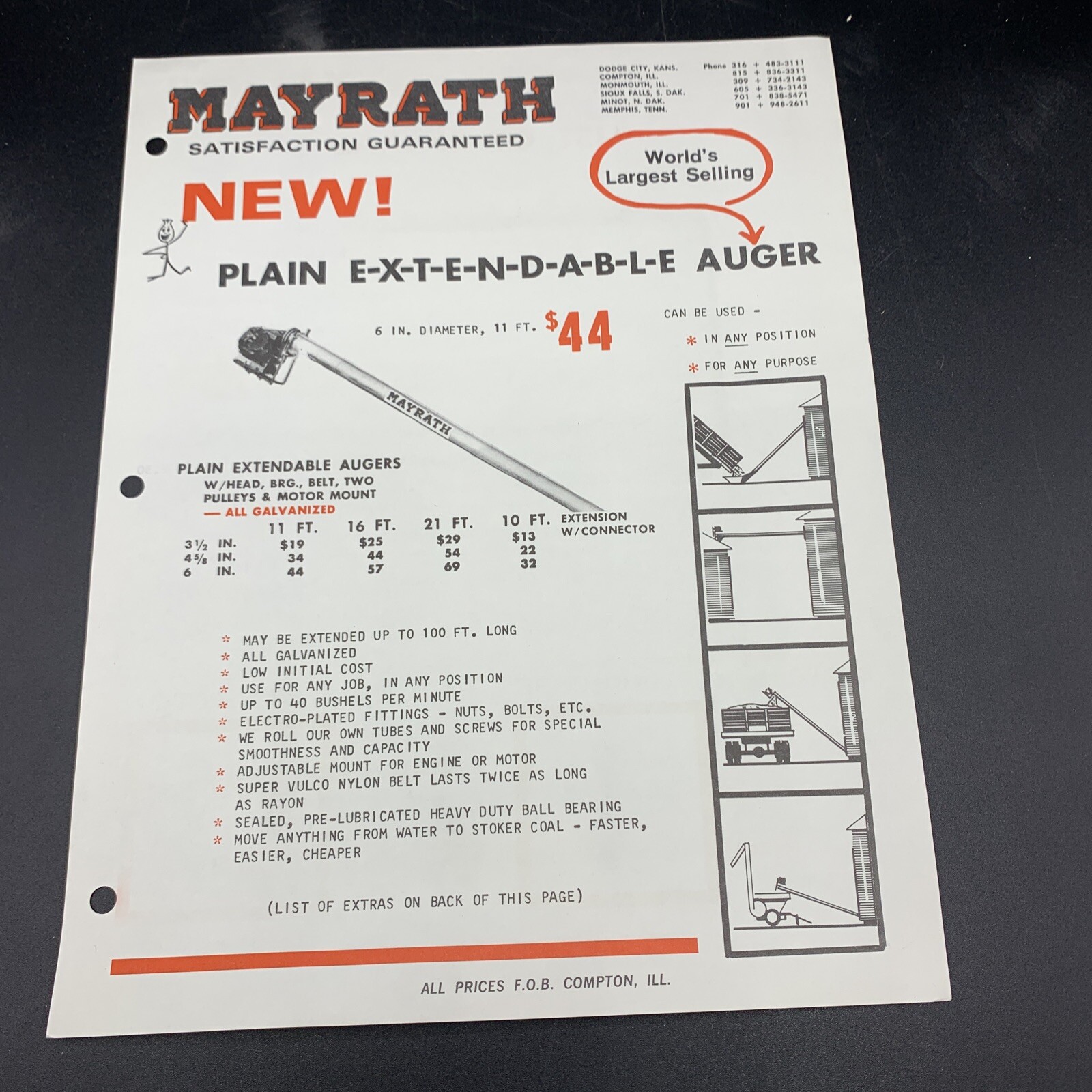 5 Original Mayrath Farm Implements Sales Brochures-Compton Illinois-1950’s