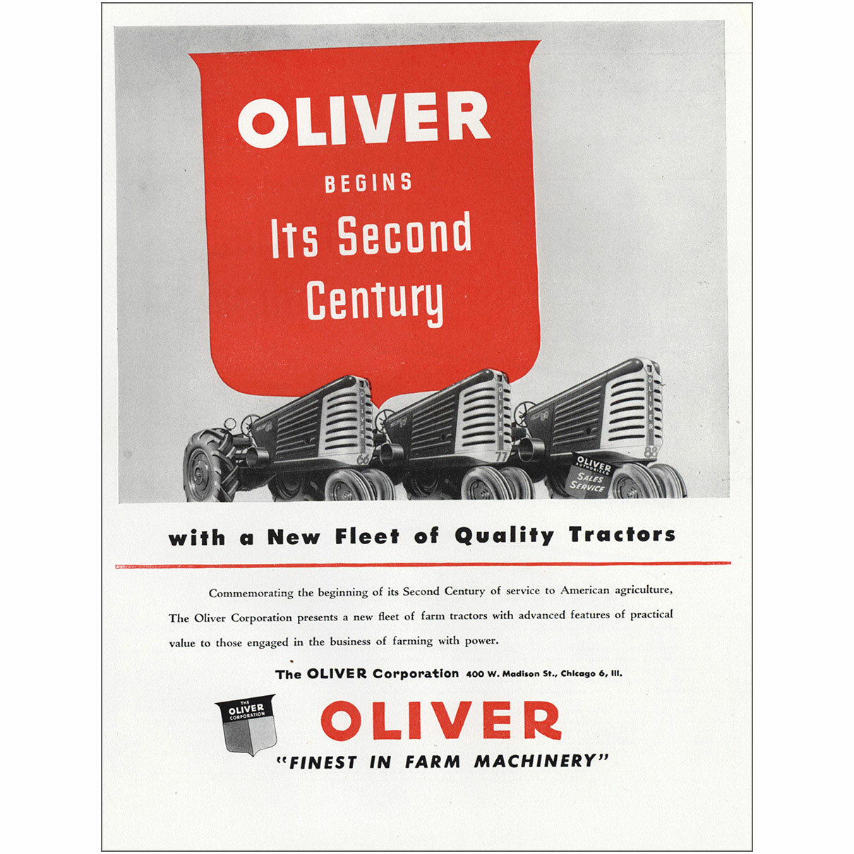 1948 Oliver Farm Machinery: Begins Its Second Century Vintage Print Ad