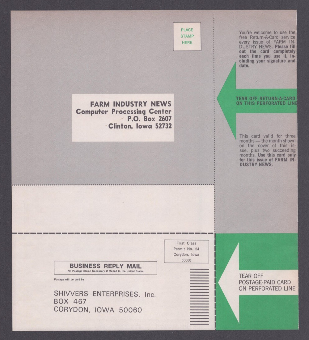 1973 Print Ad Farm Industry News Clinton Iowa Return a Card Shivvers Circu-Lator
