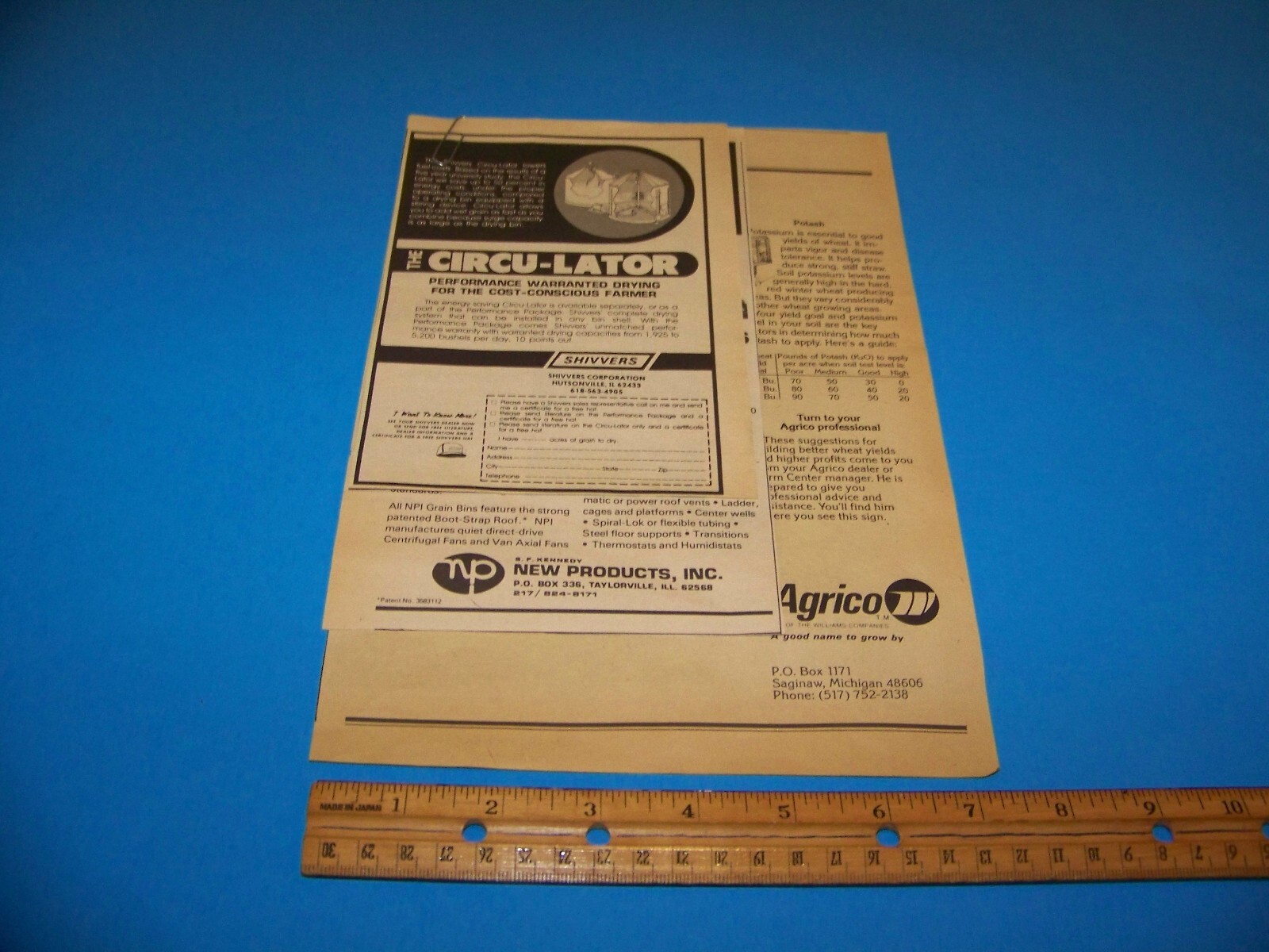 Mixed Lot Agricultural Print Ads from Magazine Vintage 1977 NPI / Shivvers