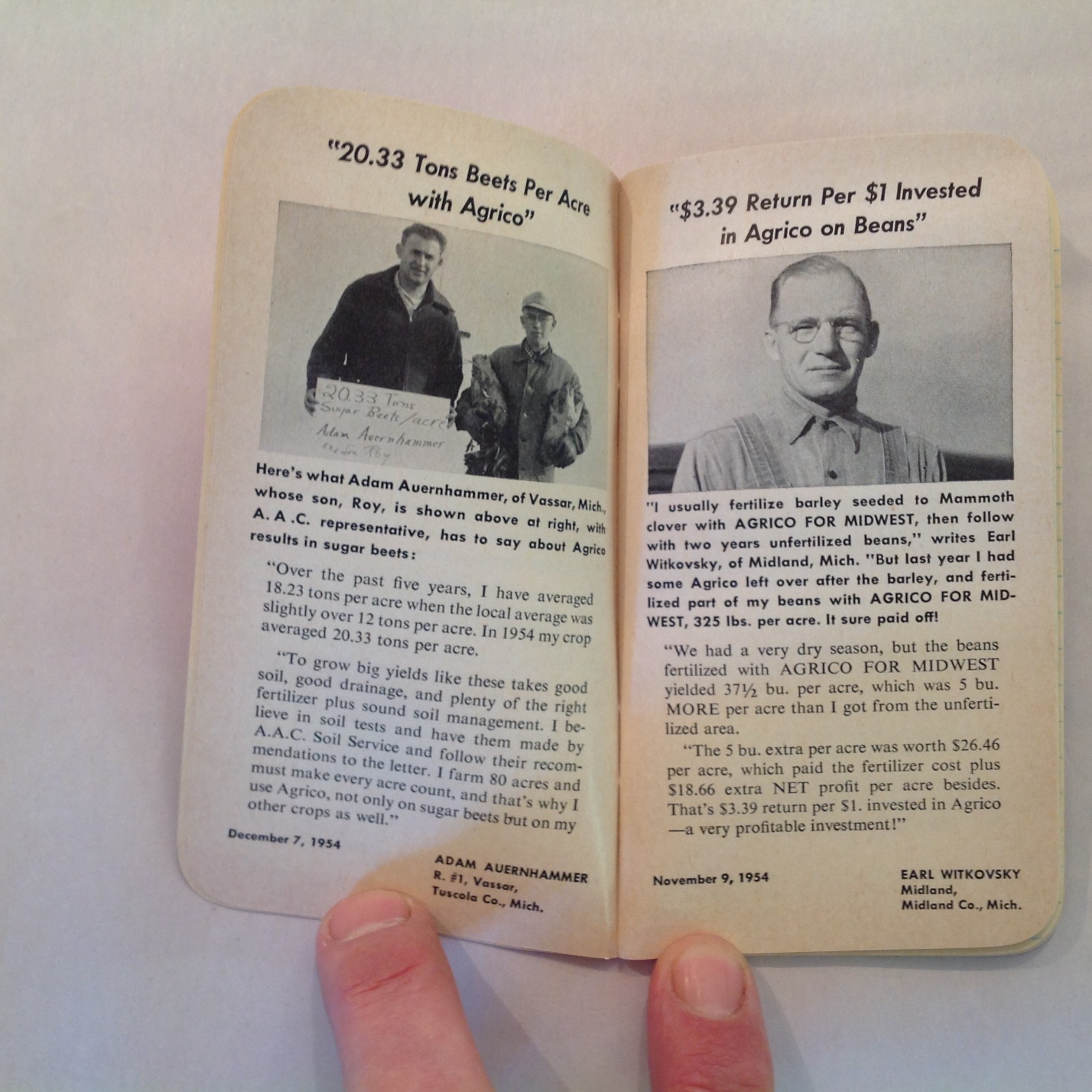 Vintage 1954 Agrico Fertilizer Memo Book Advert Michigan Farmer Testimonials MI