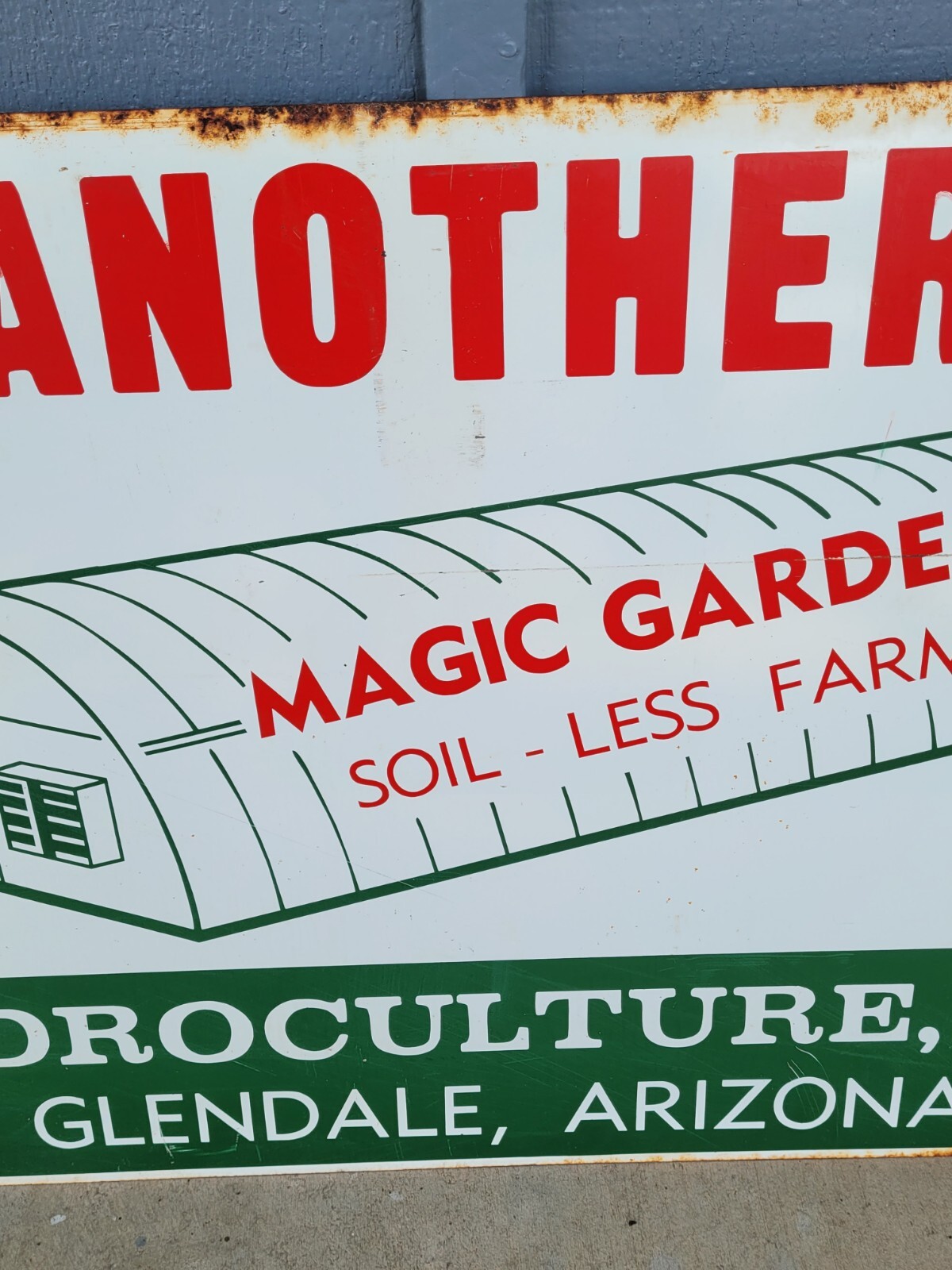 Vtg Metal Agriculture Sign Magic Garden Soil-less Farm Hydroculture Glendale AZ