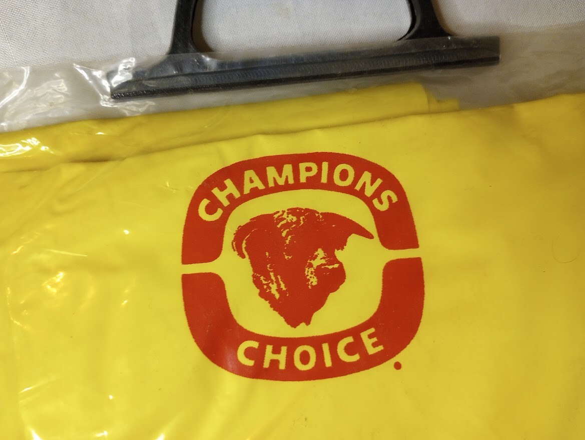 —NOS vintage “Champions Choice” salt advertising vinyl rain poncho livestock