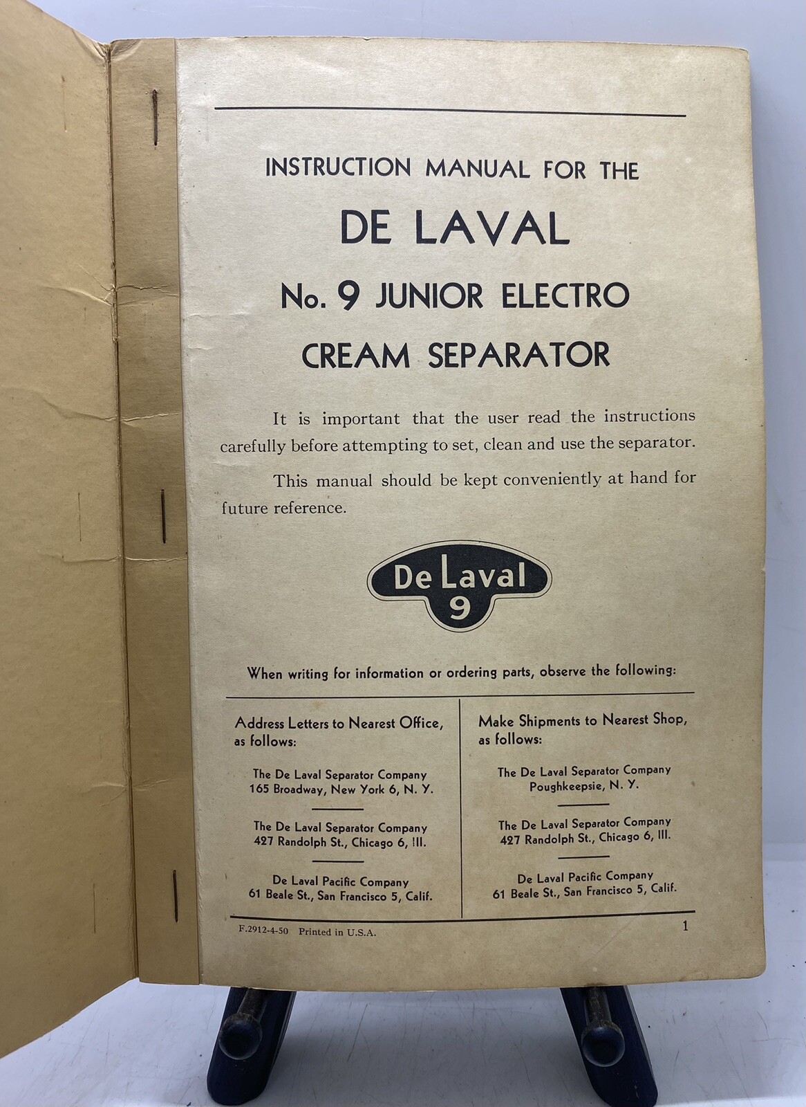 Vintage De Laval No.9 Junior Electro Cream Seperator Instruction Manual Booklet