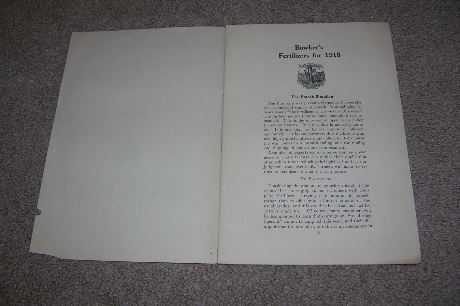 1915 Bowker&rsquo;s Fertilizers 19 page booklet, Stockbridge, Manure