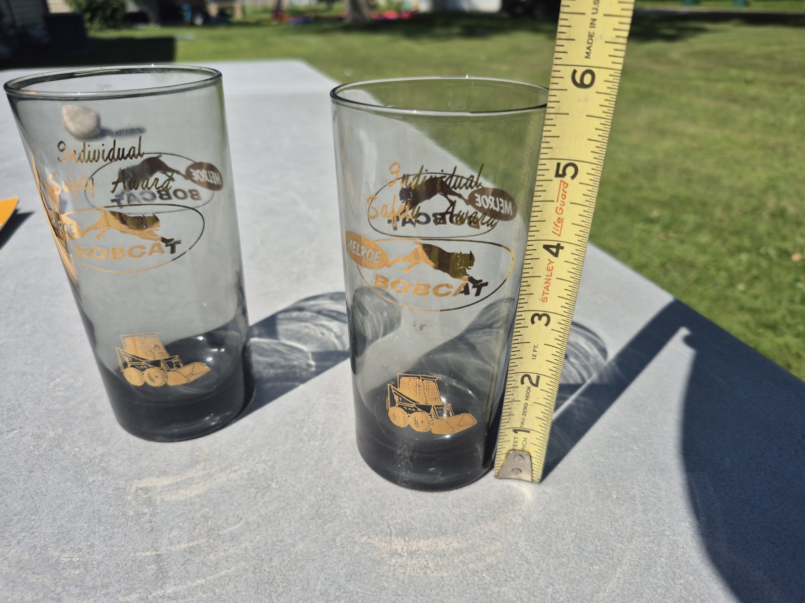 Vintage Pair / Set of 2 Melroe Bobcat Co. Safety Award 12oz Drinking Glasses
