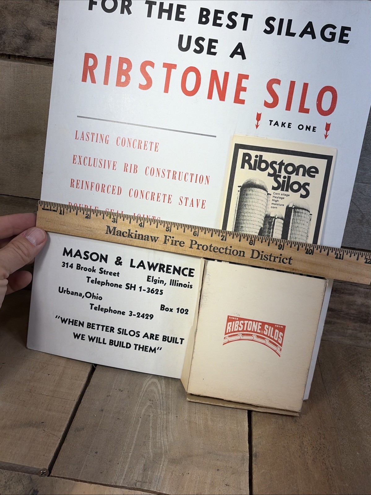 Vintage Brochure Counter Display Sign Ribstone Farm Silo Ph 3-2429 Illinois Ohio