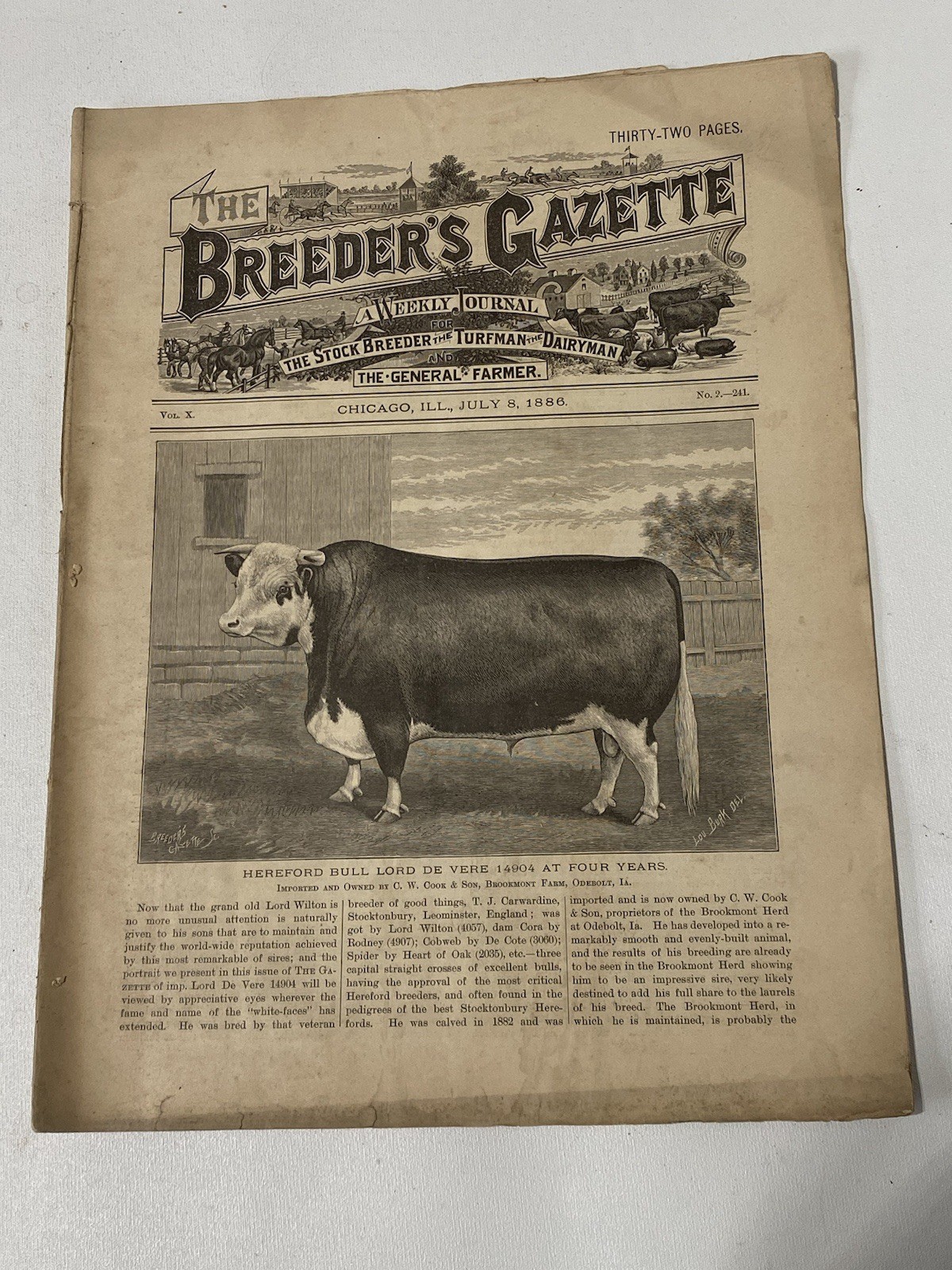 Vtg 1886 July Breeders Gazette Hereford Steer Pigs Cows Horse Advertisements
