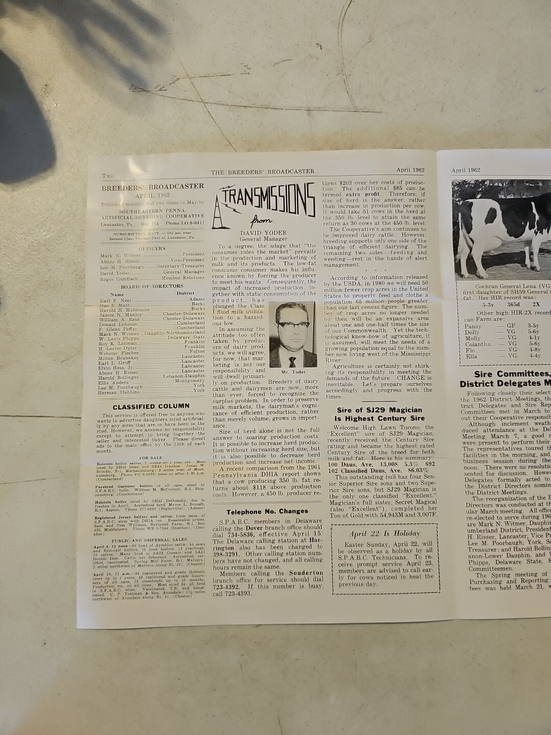 THE BREEDERS&rsquo; BROADCASTER April 1962 CATTLE S.P.A.B.C. BREEDERS NEWSLETTER