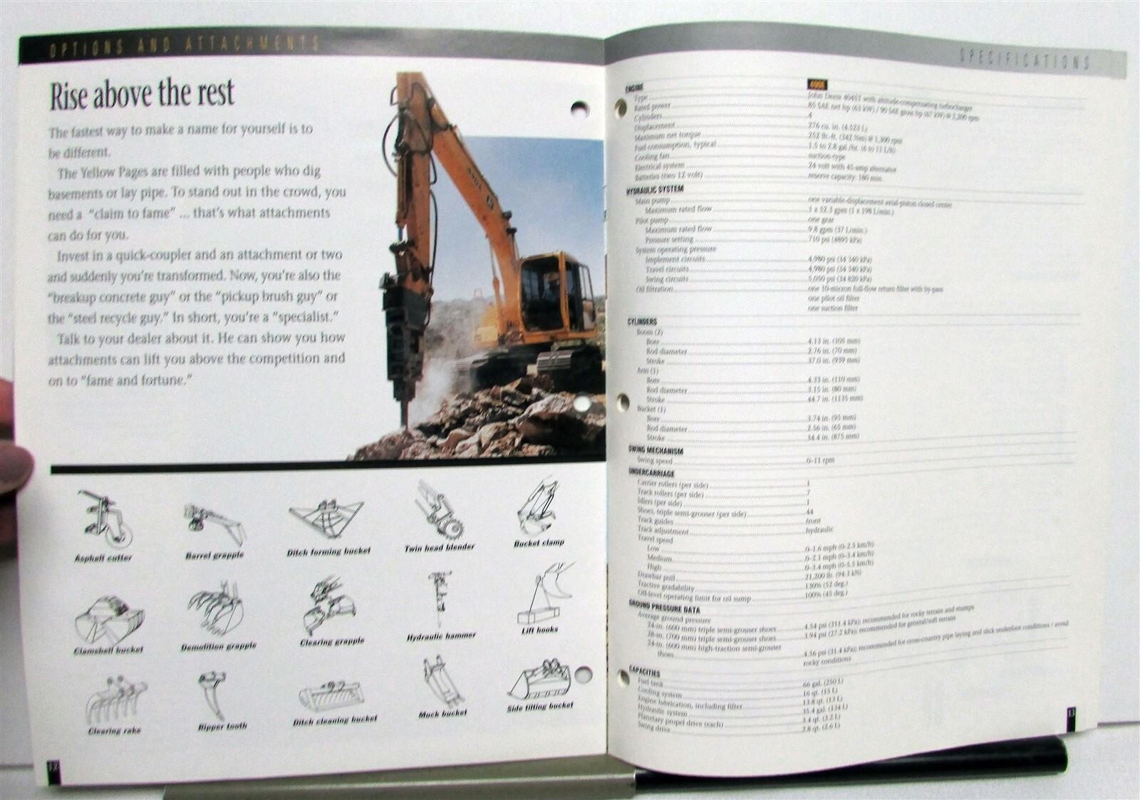 1995 John Deere 490E Excavator Specifications Construction Sales Brochure