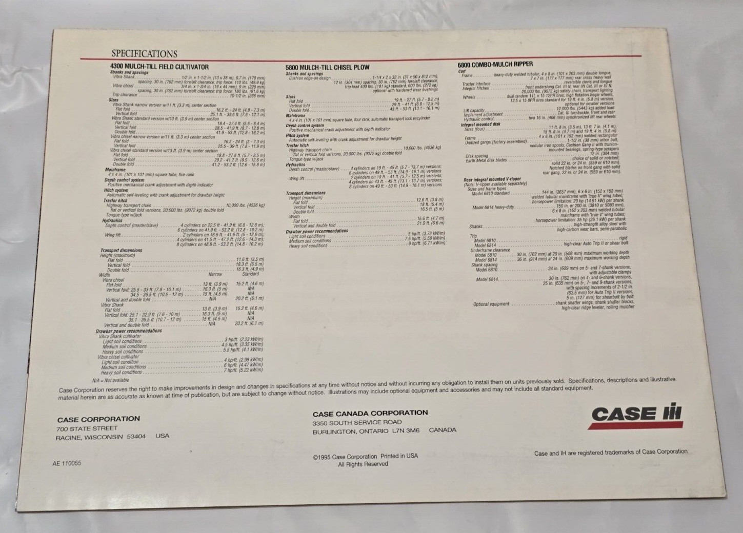 1995 Rippers Plows Cultivators Ad Brochure Case International Harvester