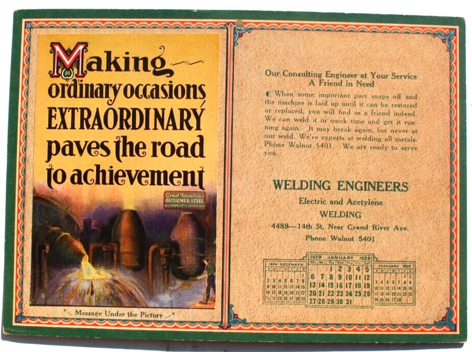 Vtg 1926 Welding Engineers Satisfactory Month Mailing Card Calendar Sample