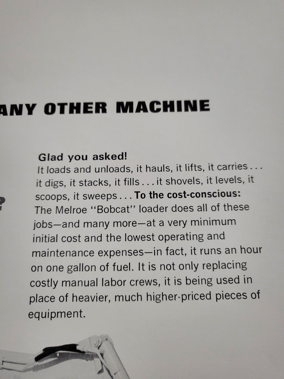 Vintage 1966 BROCHURE Melroe Bobcat M 500 Skid Steer Loader Kohler K662 Engine