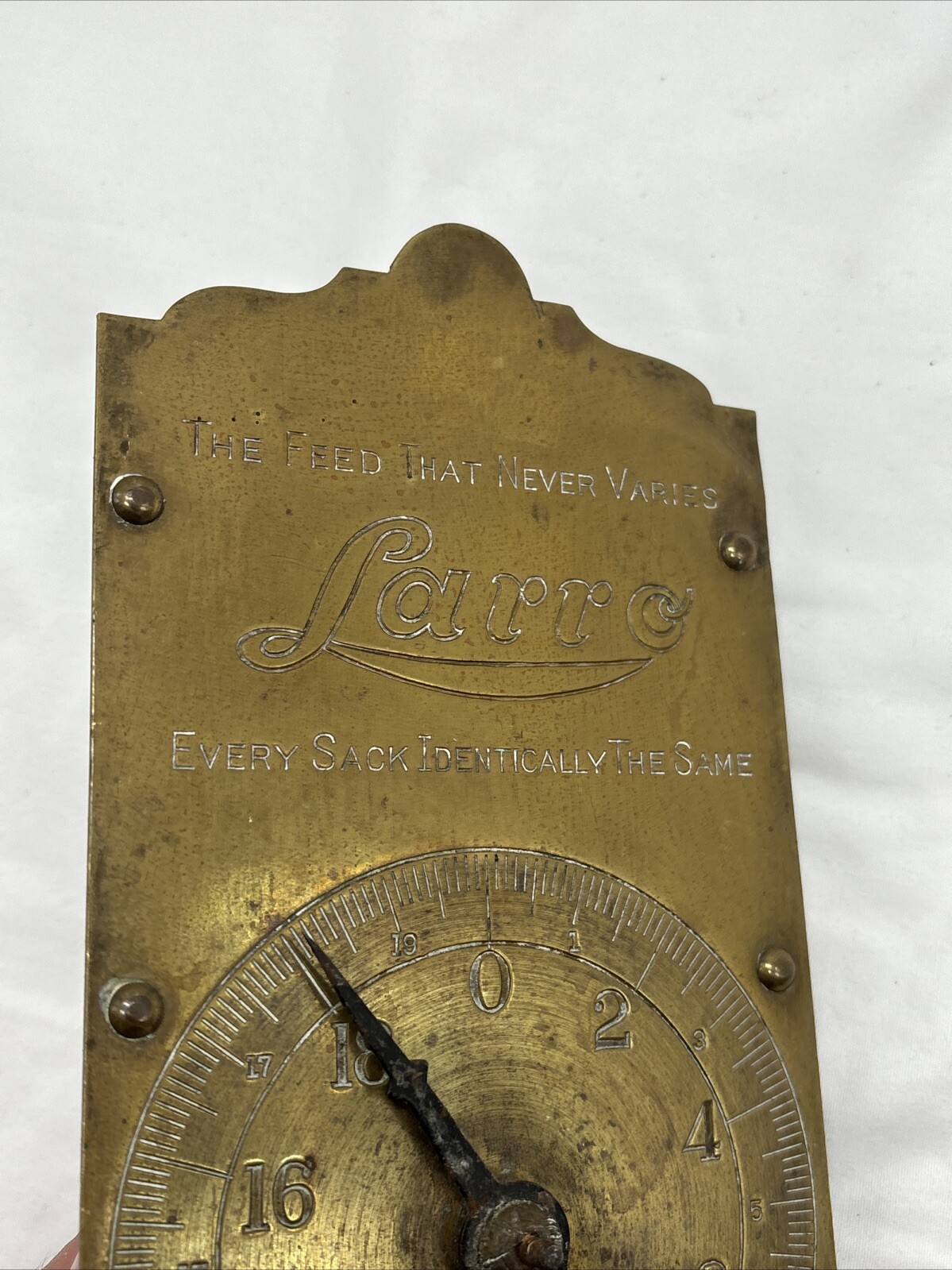 Vintage Larro Farm Sure Milk Brass Hanging Scale Dairy Farm Advertising.