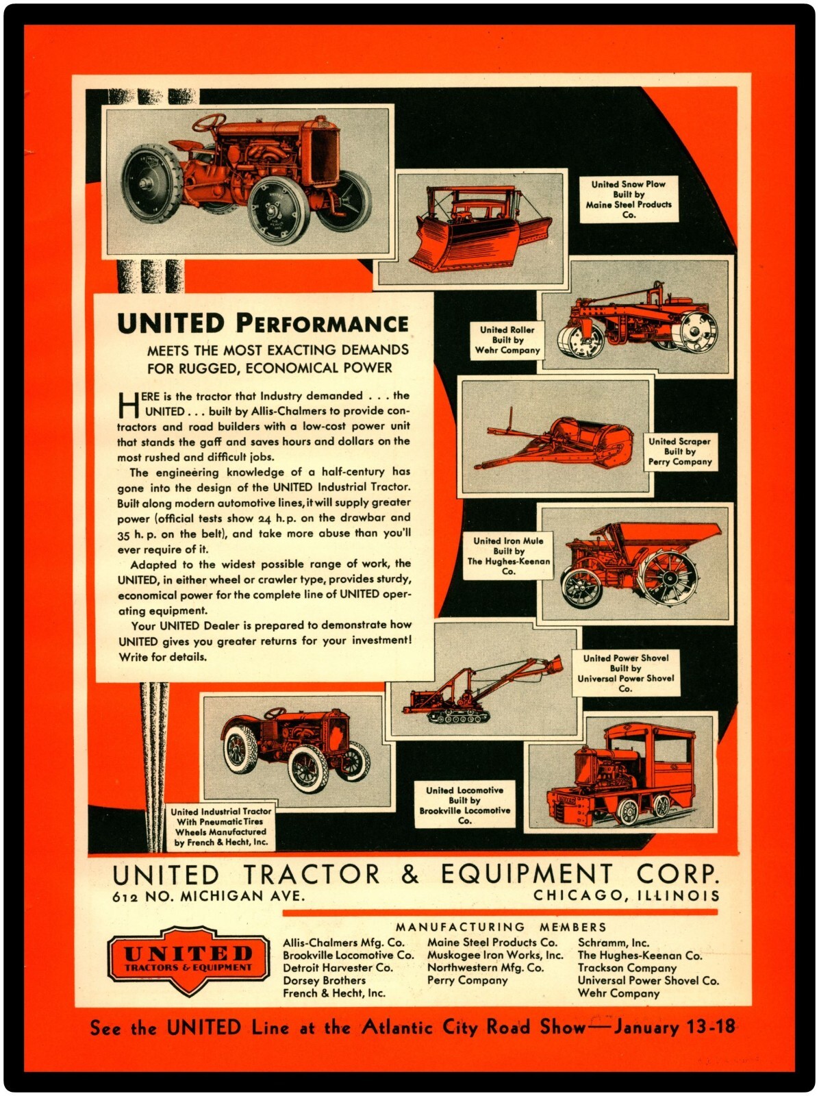 United Tractor & Equipment Co. of Chicago NEW Sign 24×30&Prime; USA STEEL XL Size