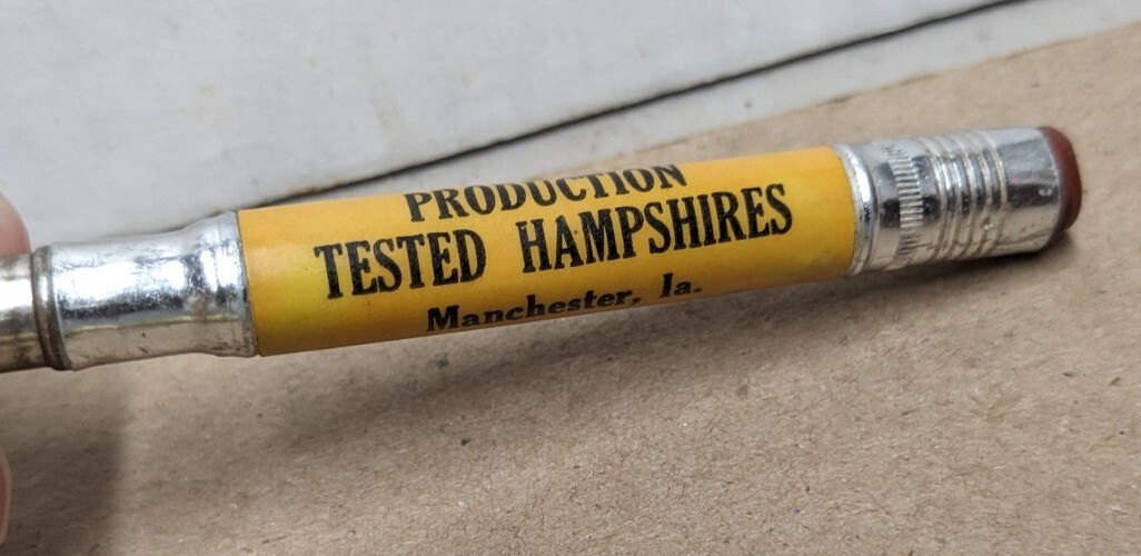 Vintage Elmcrest Farms Production Tested Hampshires Manchester Ia Bullet Pencil