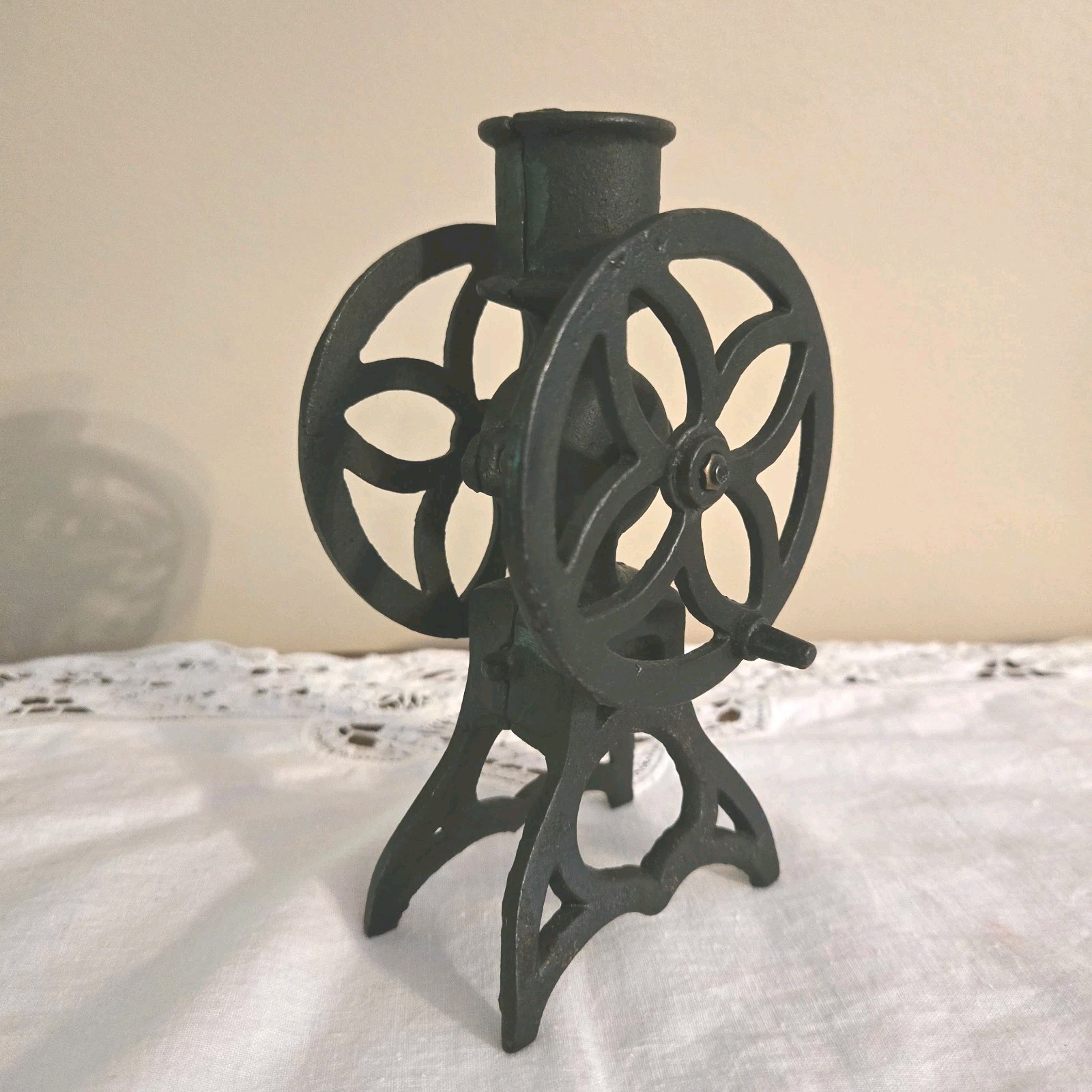 Vtg Black Cast Metal Salesman Sample Coffee Grinder Cream Separator Wheels Turn