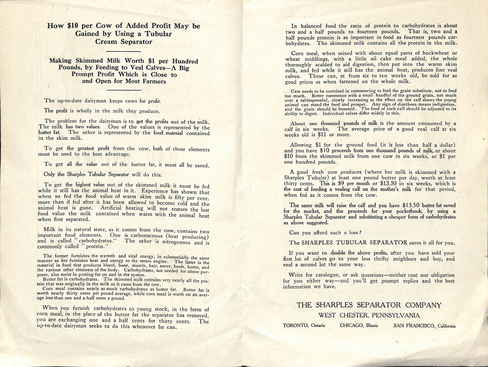 Tubular Separator Advertising Brochure Sharples 1908 West Chester PA