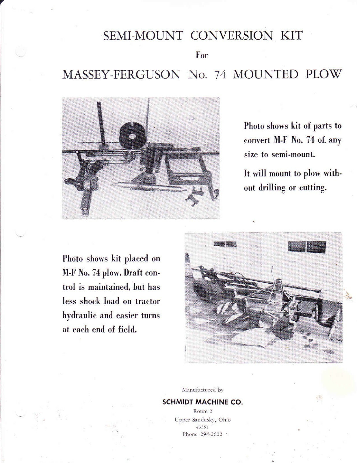 SCHMIDT MACHINE 1974 CATALOG–UPPER SANDUSKY OHIO- FARM EQUIPMENT AD—1974